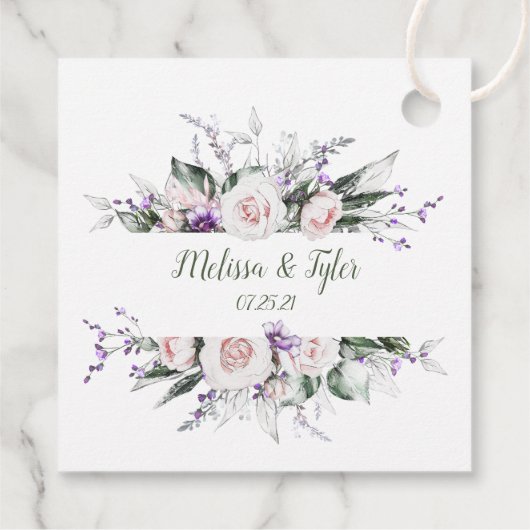 Blush roze rozen Paarse wilde bloemen Lijst bruilo Bedankjes Labels (Achterkant)