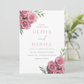 Blush Roze Rozen Sage Groene bladeren Bruiloft Kaart (Staand voorkant)