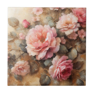 Blush roze rozen schilderij tegeltje