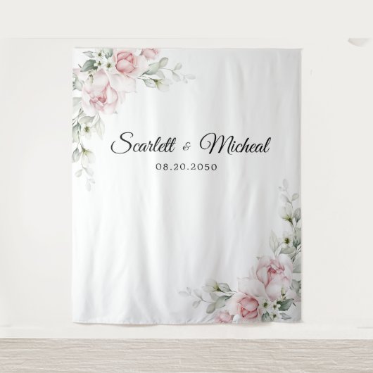 Blush Roze Rozen Trouwceremonie Achtergrond Wandkleed (Voorkant)