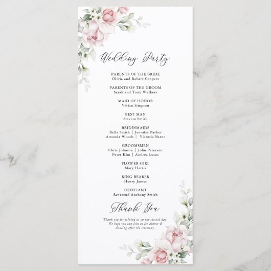 Blush Roze Rozen Trouwprogramma Programma (Achterkant)