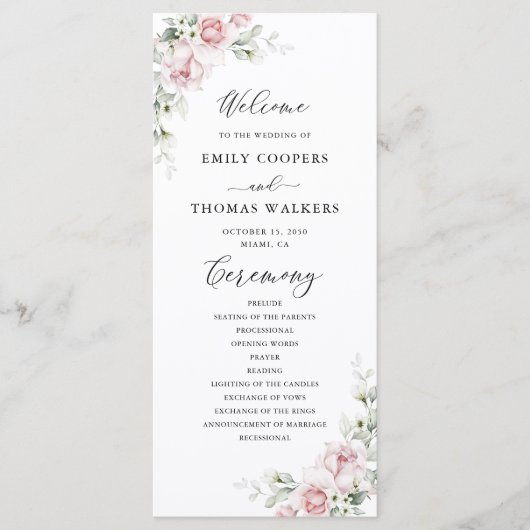 Blush Roze Rozen Trouwprogramma Programma (Voorkant)