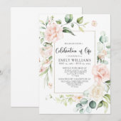 Blush roze rozen viering levensuitnodiging kaart (Voorkant / Achterkant)