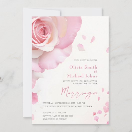 Blush roze rozen Waterverf Elegant Wedding Kaart (Voorkant)