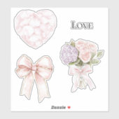Blush roze rozenblaadjes hart sticker (Vel)