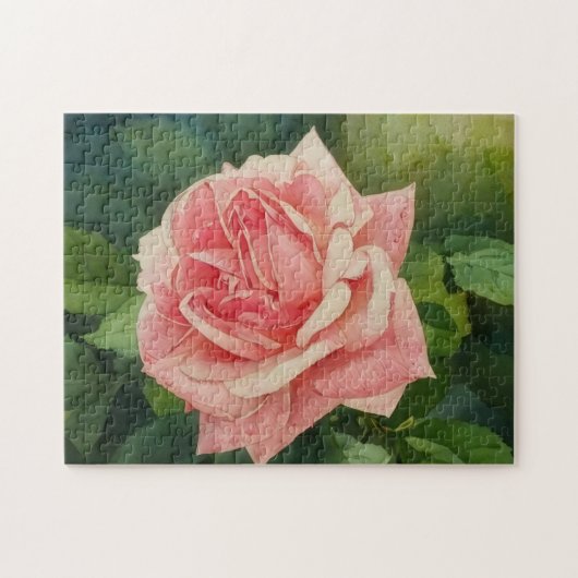 Blush roze rozenbloem kunst  stijl puzzel legpuzzel (Horizontaal)