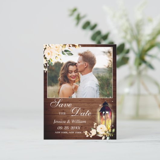 Blush Roze Rustieke Houten FOTO Huwelijk Save the Briefkaart (Staand voorkant)