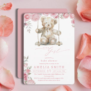 Blush Roze Rustieke Schommel Beer Meisje Shower Kaart