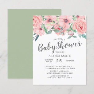 Blush Roze Sage Green Floral Baby shower Kaart