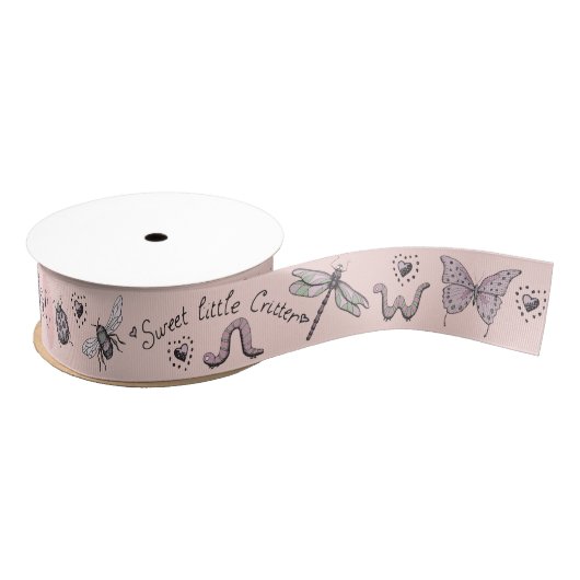  Blush Roze & Salie Girly Insect Monogram Grosgrain Lint (Spoel)