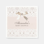 Blush Roze Satijn Bow Wit Kant Baby shower Servet (Voorkant)
