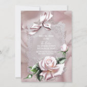 Blush roze satijnbow & Roos Romantische bruiloft Kaart (Achterkant)