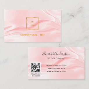 Blush roze satijnolie elegant QR code logo Visitekaartje