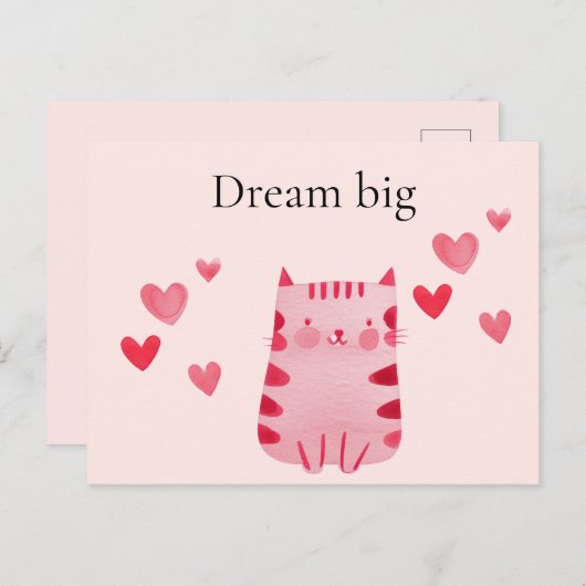 Blush roze Schattige Cat Hearts Briefkaart (Voorkant / Achterkant)