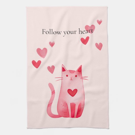 Blush roze Schattige Cat Hearts Theedoek (Verticaal)