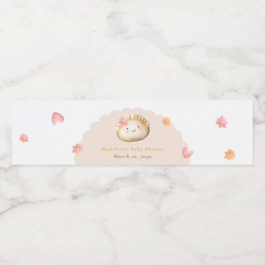 Blush Roze Schattige Dumpling Baby Meisje Douche Waterfles Etiket (Enkel label)