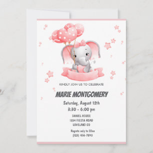 Blush Roze Schattige Olifant Baby shower Kaart