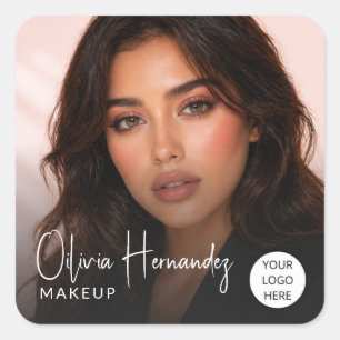 Blush Roze Script Foto Make-up Artiest Vierkante Sticker