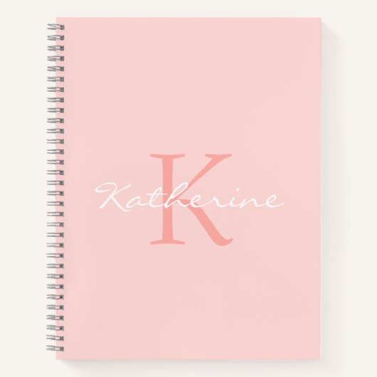 Blush Roze Script Girly Chic Monogram naam Notitieboek (Voorkant)