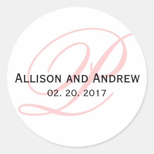 Blush Roze Script Initiaal P Monogram bruiloft gun Ronde Sticker (Voorkant)