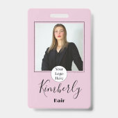 Blush Roze Script Logo Foto haar Badge (Voorzijde)