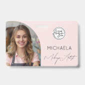 Blush Roze Script Logo Foto Make-up Badge (Voorzijde)