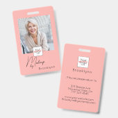 Blush Roze Script Logo Foto Make-up Badge (Voor- en achterkant)