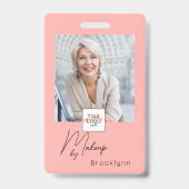 Blush Roze Script Logo Foto Make-up Badge (Voorzijde)