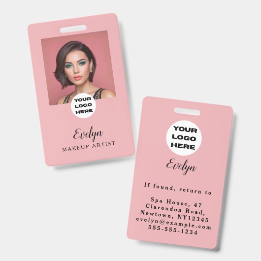 Blush Roze Script Logo Foto Make-up Badge (Voor- en achterkant)