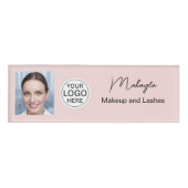 Blush Roze Script Logo Foto Make-up  Naambadge (Voorkant)