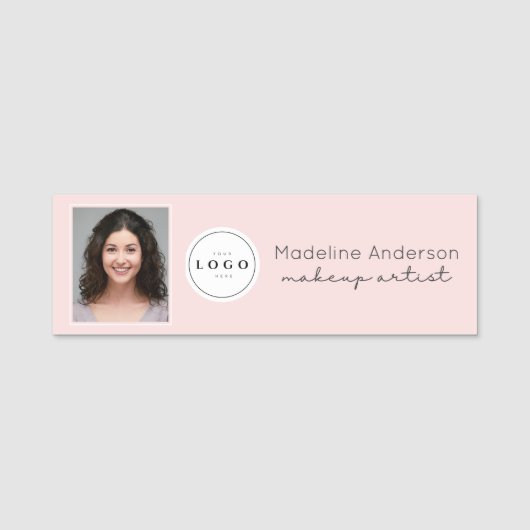 Blush Roze Script Logo Foto Make-up Naamplaatje (Voorkant)