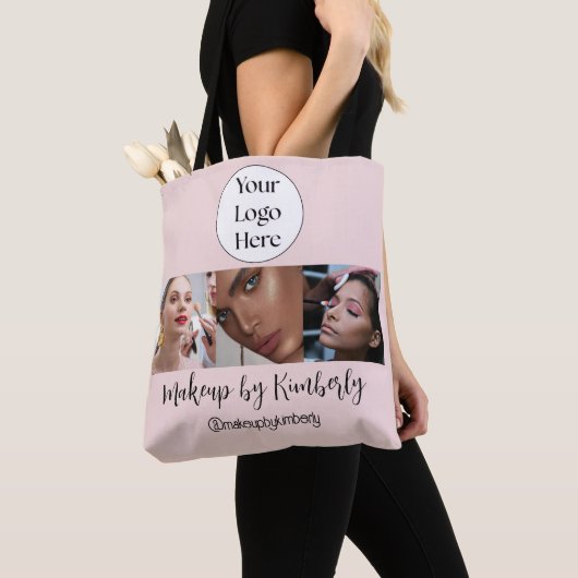 Blush Roze Script Logo Foto Make-up Studio Draagtas (Dichtbij)