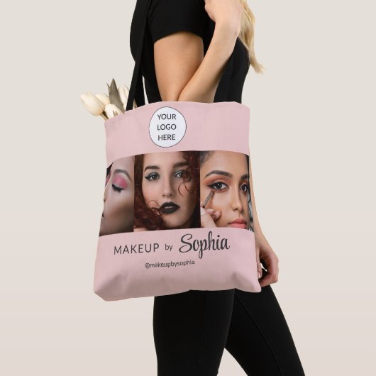 Blush Roze Script Logo Foto Make-up Studio Draagtas (Dichtbij)