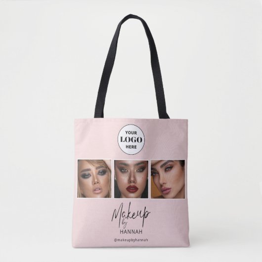 Blush Roze Script Logo Foto Make-up Studio Draagtas (Voorkant)