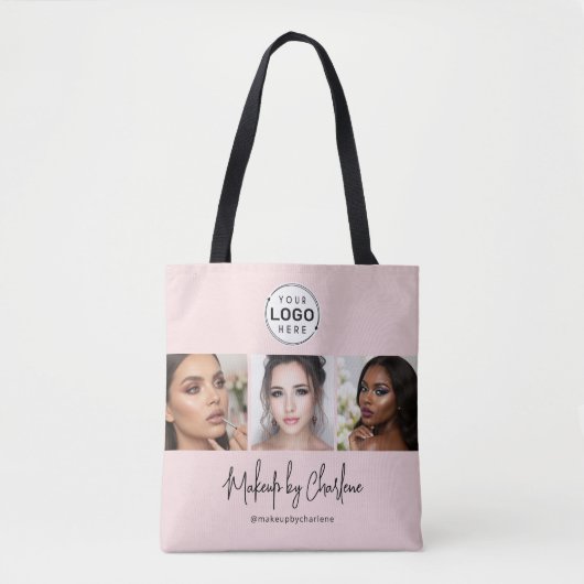 Blush Roze Script Logo Foto Make-upstudio Draagtas (Voorkant)