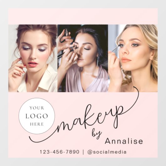 Blush Roze Script Logo Foto Make-upstudio Raamsticker (Vel)