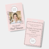 Blush Roze Script Logo Foto Nagel Tech Badge (Voor- en achterkant)