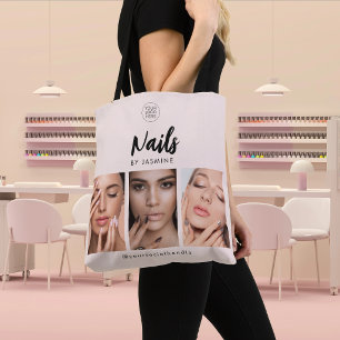 Blush Roze Script Logo Foto Nagels Kunstenaar Draagtas