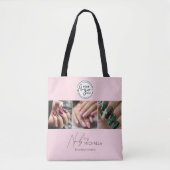 Blush Roze Script Logo Foto Nagelstudio Draagtas (Voorkant)