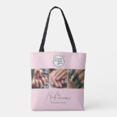 Blush Roze Script Logo Foto Nagelstudio Draagtas (Achterkant)