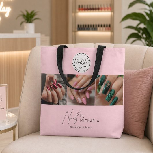 Blush Roze Script Logo Foto Nagelstudio Draagtas