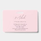 Blush Roze Script Logo Foto Nageltechnicus Badge (Achterkant)