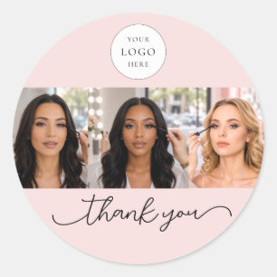 Blush Roze Script Logo Foto Wimper Make-up Bedankt Ronde Sticker