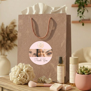 Blush Roze Script Logo Foto Wimpers Dank Je Ronde Sticker