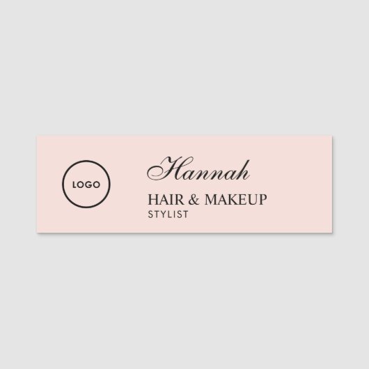 Blush Roze Script Logo Haar Make-up Naamplaatje (Voorkant)