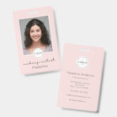 Blush Roze Script Logo QR Code Foto Make-up Badge (Voor- en achterkant)