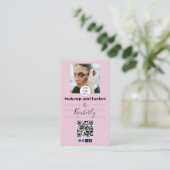 Blush Roze Script Logo QR Code Foto Make-up/Lashes Visitekaartje (Staand voorkant)