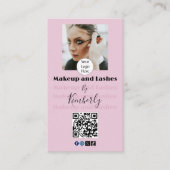 Blush Roze Script Logo QR Code Foto Make-up/Lashes Visitekaartje (Voorkant)