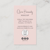 Blush Roze Script Logo QR Code Foto Make-up Visitekaartje (Achterkant)