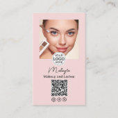 Blush Roze Script Logo QR Code Foto Make-up Visitekaartje (Voorkant)